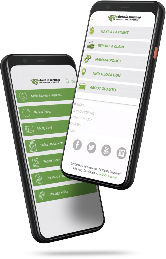 GoAuto Insurance: An image of the mobile app that allows members to make payments, renew their policy, view their ID card, and much more.